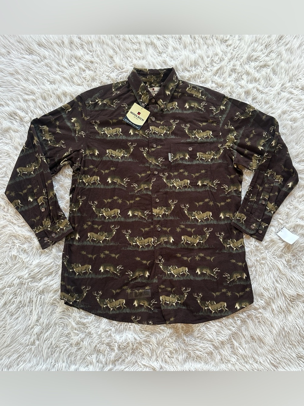 NWT Woolrich flannel brown deer button front shirt Large